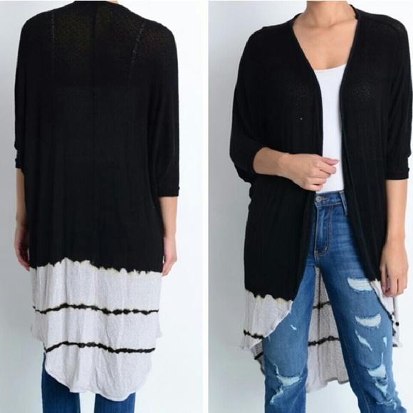 giulias boutique Sweaters - Boho Black & White Tie Die Duster/Cardigan